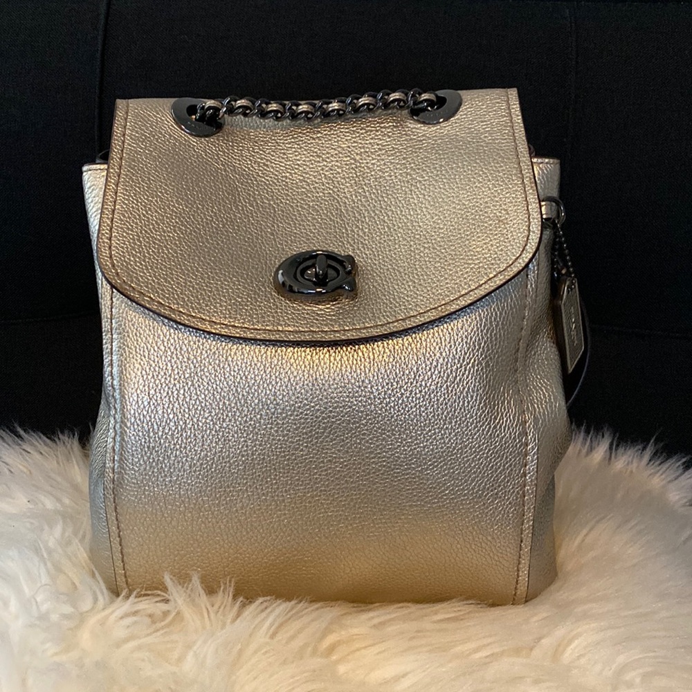 Coach metallic gold, leather backpack